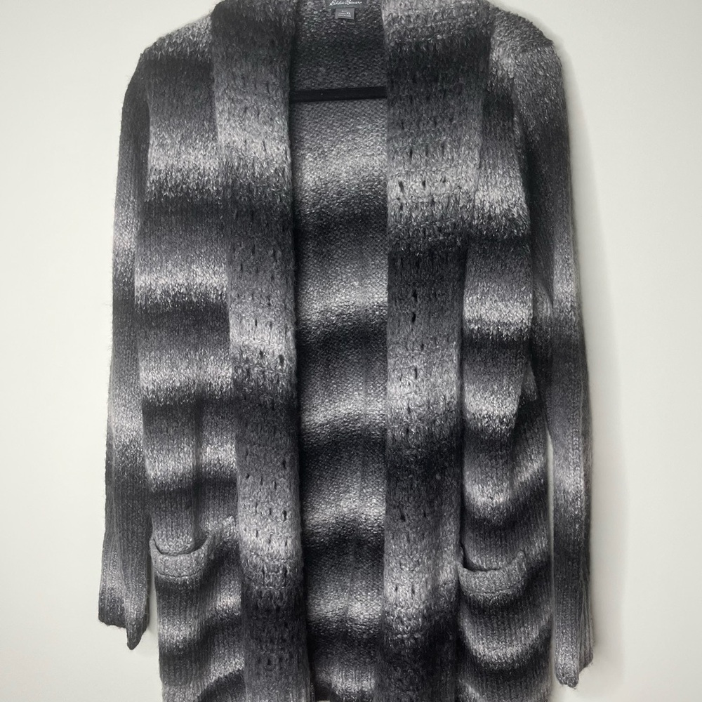 Eddie Bauer Gray Cardigan Sweater with Artistic Knit